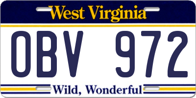 WV license plate OBV972