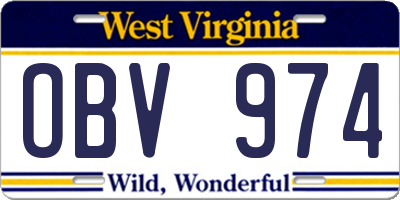 WV license plate OBV974