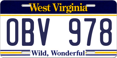 WV license plate OBV978