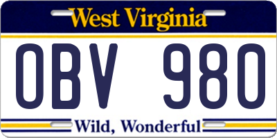 WV license plate OBV980