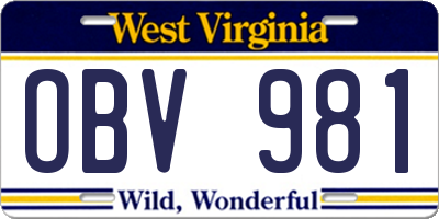 WV license plate OBV981