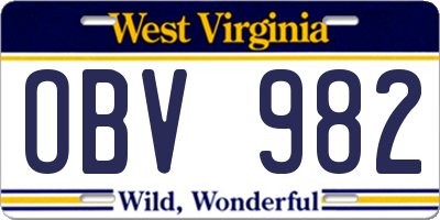 WV license plate OBV982