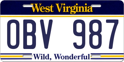 WV license plate OBV987
