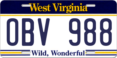 WV license plate OBV988