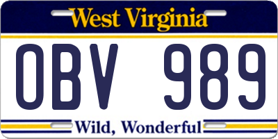 WV license plate OBV989