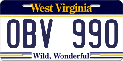 WV license plate OBV990
