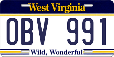 WV license plate OBV991