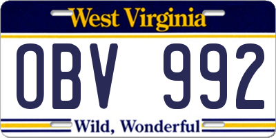 WV license plate OBV992