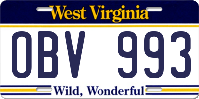 WV license plate OBV993