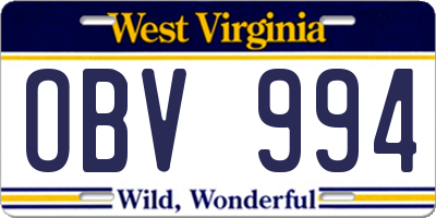 WV license plate OBV994