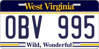 WV license plate OBV995