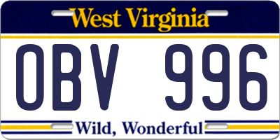 WV license plate OBV996