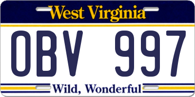 WV license plate OBV997