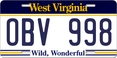 WV license plate OBV998
