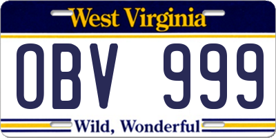 WV license plate OBV999