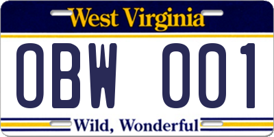 WV license plate OBW001