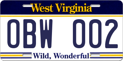 WV license plate OBW002