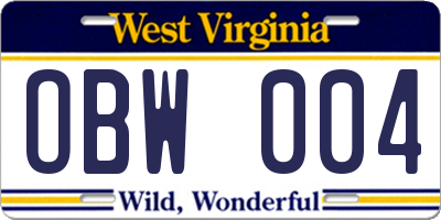 WV license plate OBW004