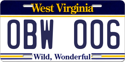 WV license plate OBW006