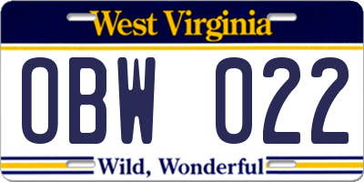 WV license plate OBW022