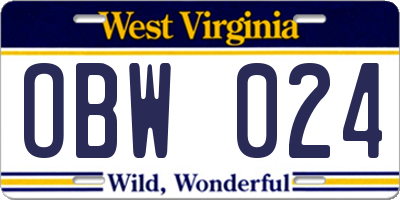 WV license plate OBW024