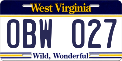 WV license plate OBW027
