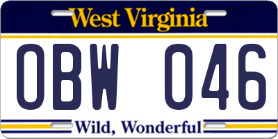 WV license plate OBW046