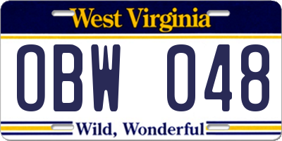 WV license plate OBW048