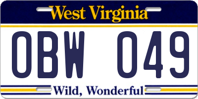 WV license plate OBW049