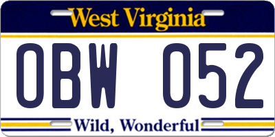 WV license plate OBW052