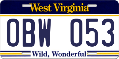 WV license plate OBW053