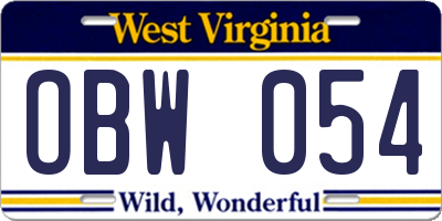 WV license plate OBW054