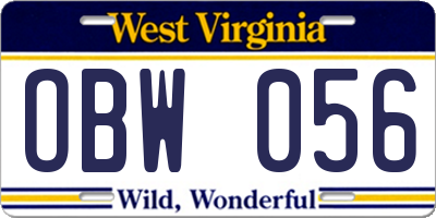 WV license plate OBW056
