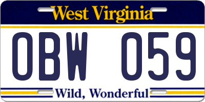 WV license plate OBW059