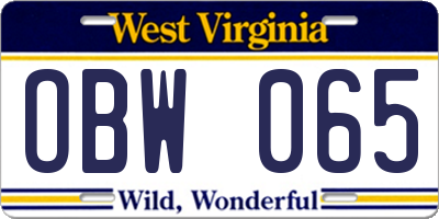 WV license plate OBW065