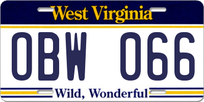 WV license plate OBW066