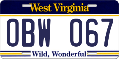 WV license plate OBW067