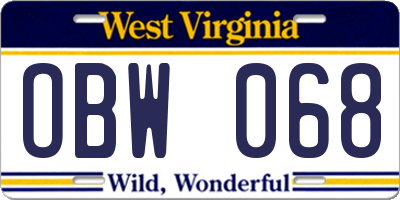 WV license plate OBW068