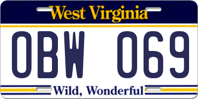 WV license plate OBW069
