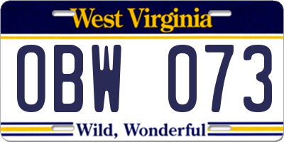 WV license plate OBW073
