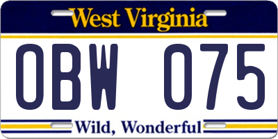 WV license plate OBW075