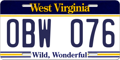 WV license plate OBW076