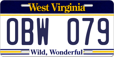 WV license plate OBW079