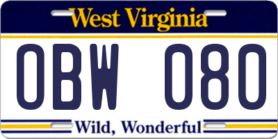 WV license plate OBW080