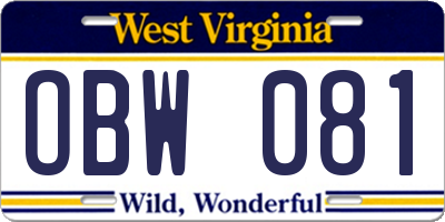WV license plate OBW081