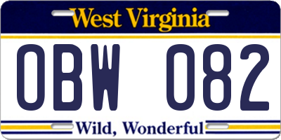 WV license plate OBW082
