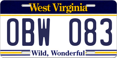 WV license plate OBW083