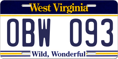 WV license plate OBW093