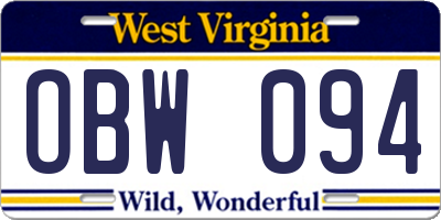 WV license plate OBW094