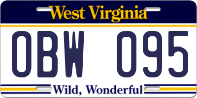 WV license plate OBW095